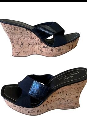 Donald J. Pliner Couture Black Open Toe Cork Wedge Sandals Sz 9M